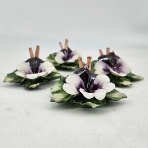 Set of 4 Italian Capodimonte Porcelain pansy pansies Placecard Holders